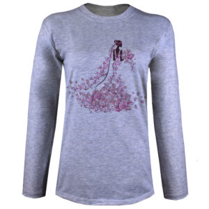 Grijs Dames T-Shirt Lange Mouw – Bloemenprint