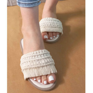 Handgemaakte Witte Macramé Boho Chic Slippers