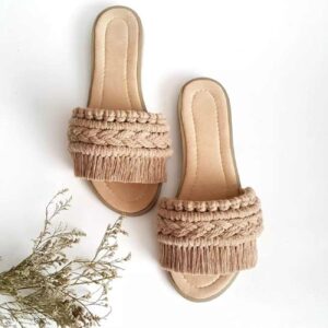 Bruine Macramé Boho Chic Slippers – Model Ella