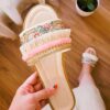Cream Macramé Boho Chic Slippers – Model Geborduurd
