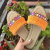 Oranje Macramé Slippers – Geometrisch Geborduurd