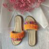 Oranje Macramé Slippers – Geometrisch Geborduurd