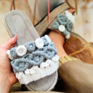 Lichtblauwe Macramé Boho Chic Slippers – Model Rose
