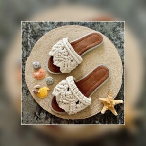 Witte Macramé Boho Chic Slippers – Model Sadaf