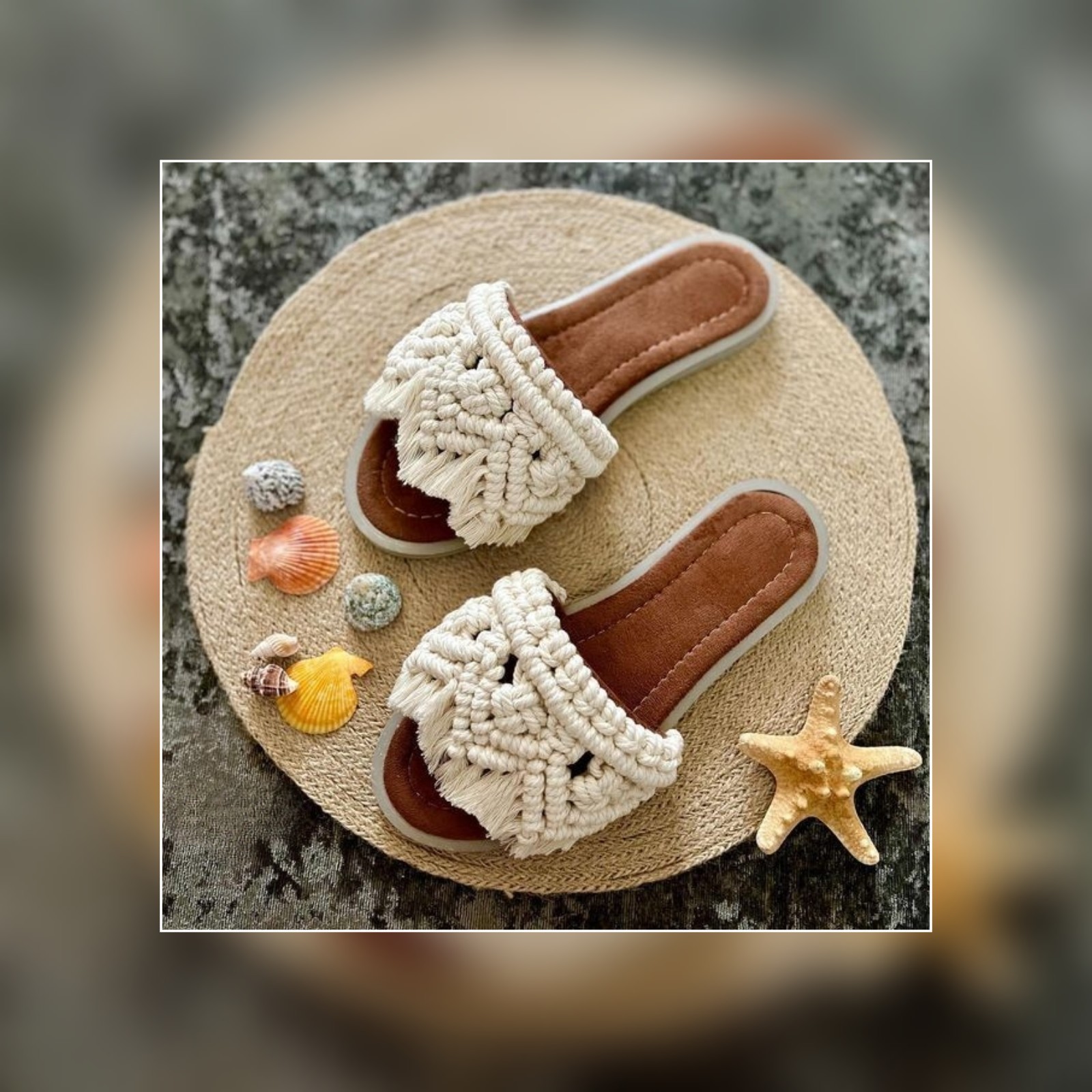 Witte Macramé Boho Chic Slippers – Model Sadaf