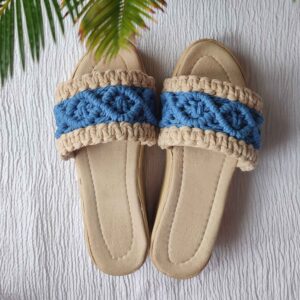 Blauwe Macramé Boho Chic Sleehak Slippers
