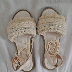 Macramé Sling Back Platte Sandalen Handgemaakt