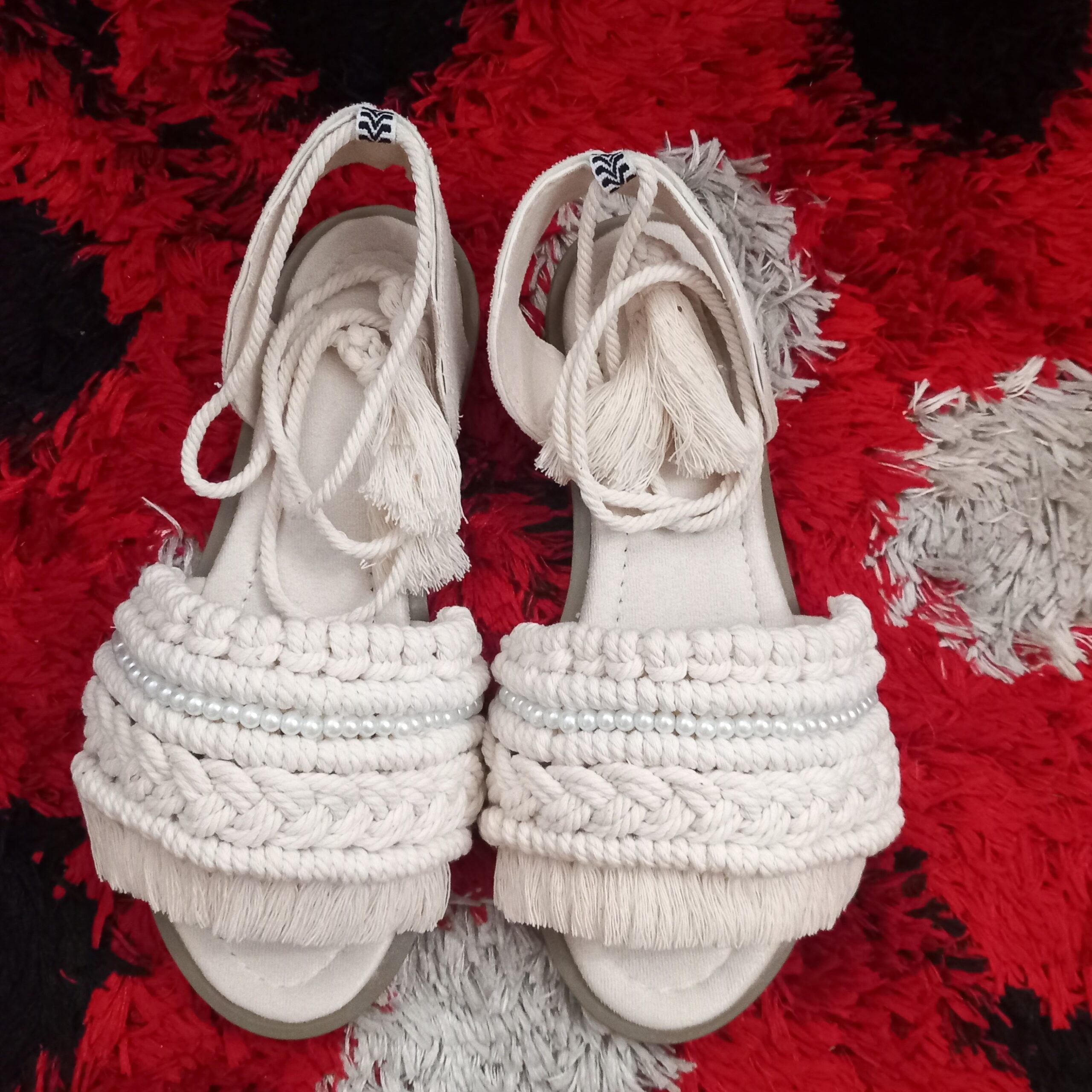 Macramé Sling Back Platte Sandalen Handgemaakt