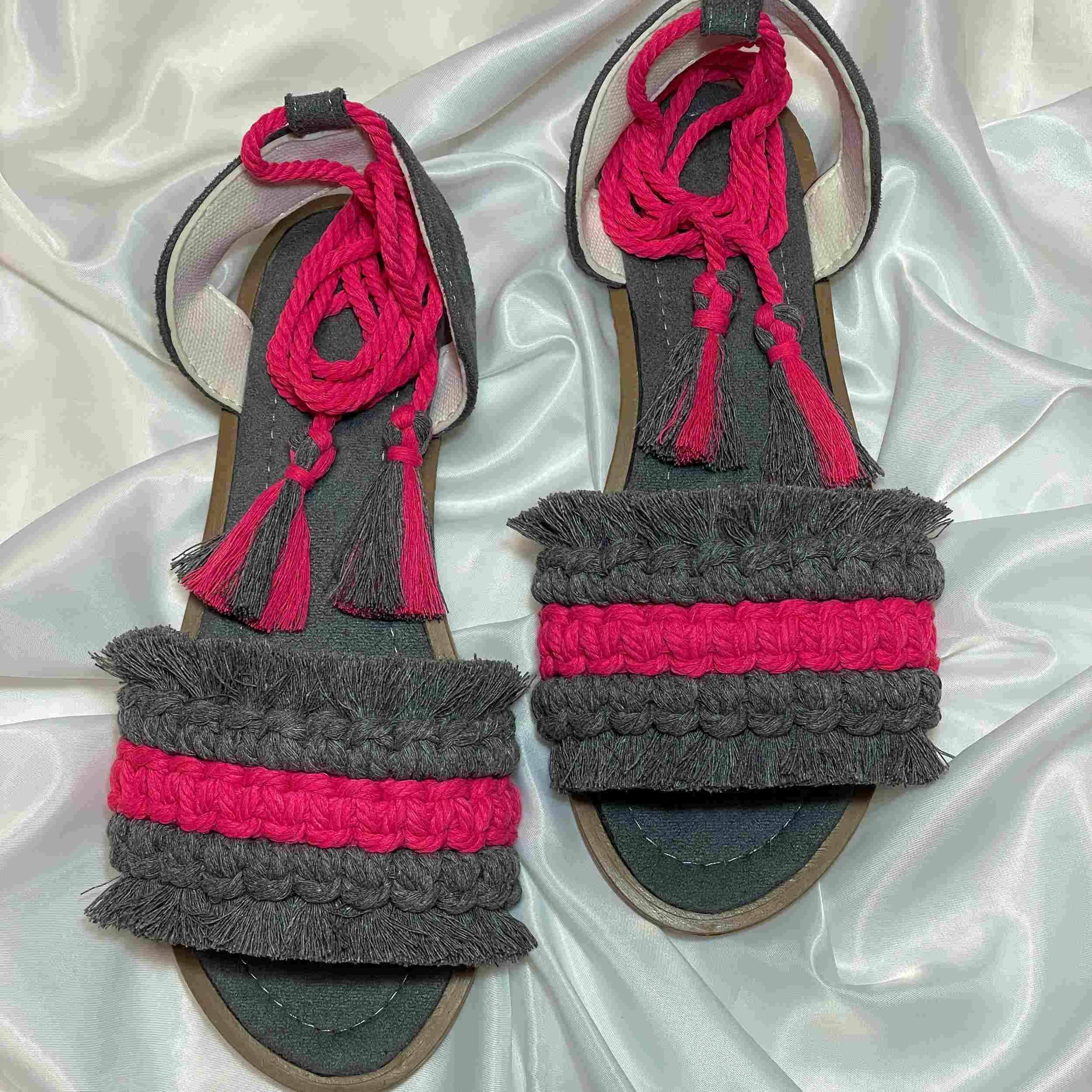 Macramé Sling Back Platte Sandalen Handgemaakt met Boho Ontwerp