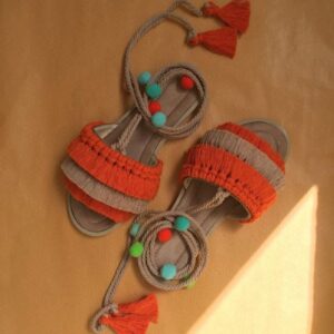 Macramé Sling Back Sandalen Handgemaakt Model Oranje