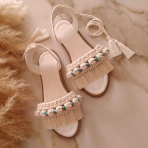 Macramé Sling Back Sandalen Handgemaakt Model Turkoois