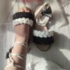 Macramé Sling Back Sandalen Handgemaakt Model Zwart & Wit