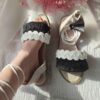 Macramé Sling Back Sandalen Handgemaakt Model Zwart & Wit