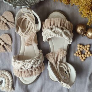 Macramé Sling Back Sandalen voor Vrouwen Handgemaakt Model Start