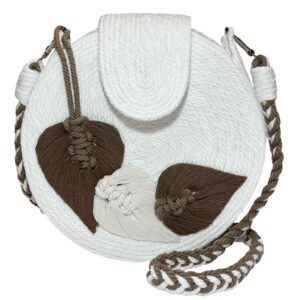 Macramé Sling Bag voor Dames Handgeweven met Blad Ontwerp