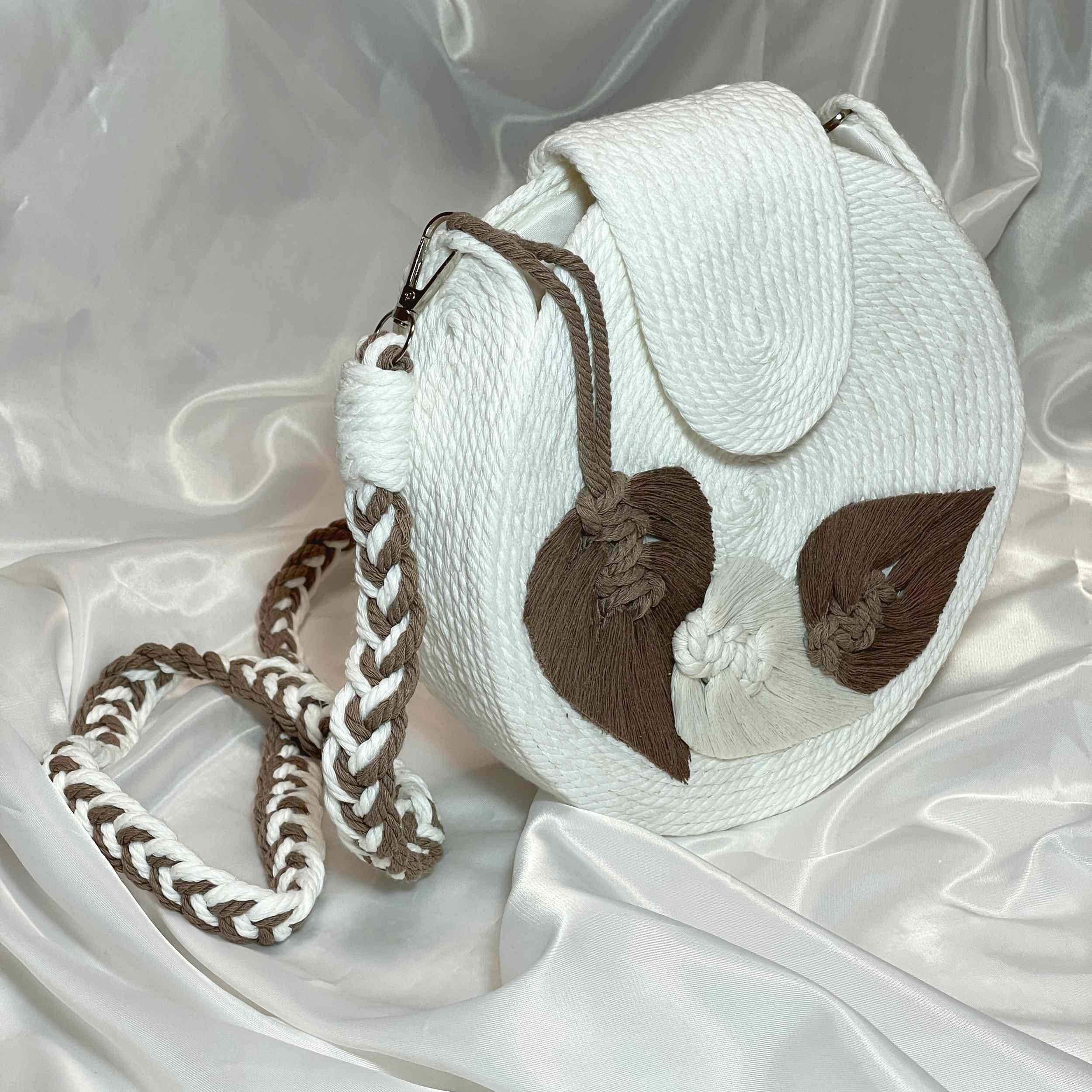 Macramé Sling Bag voor Dames Handgeweven met Blad Ontwerp