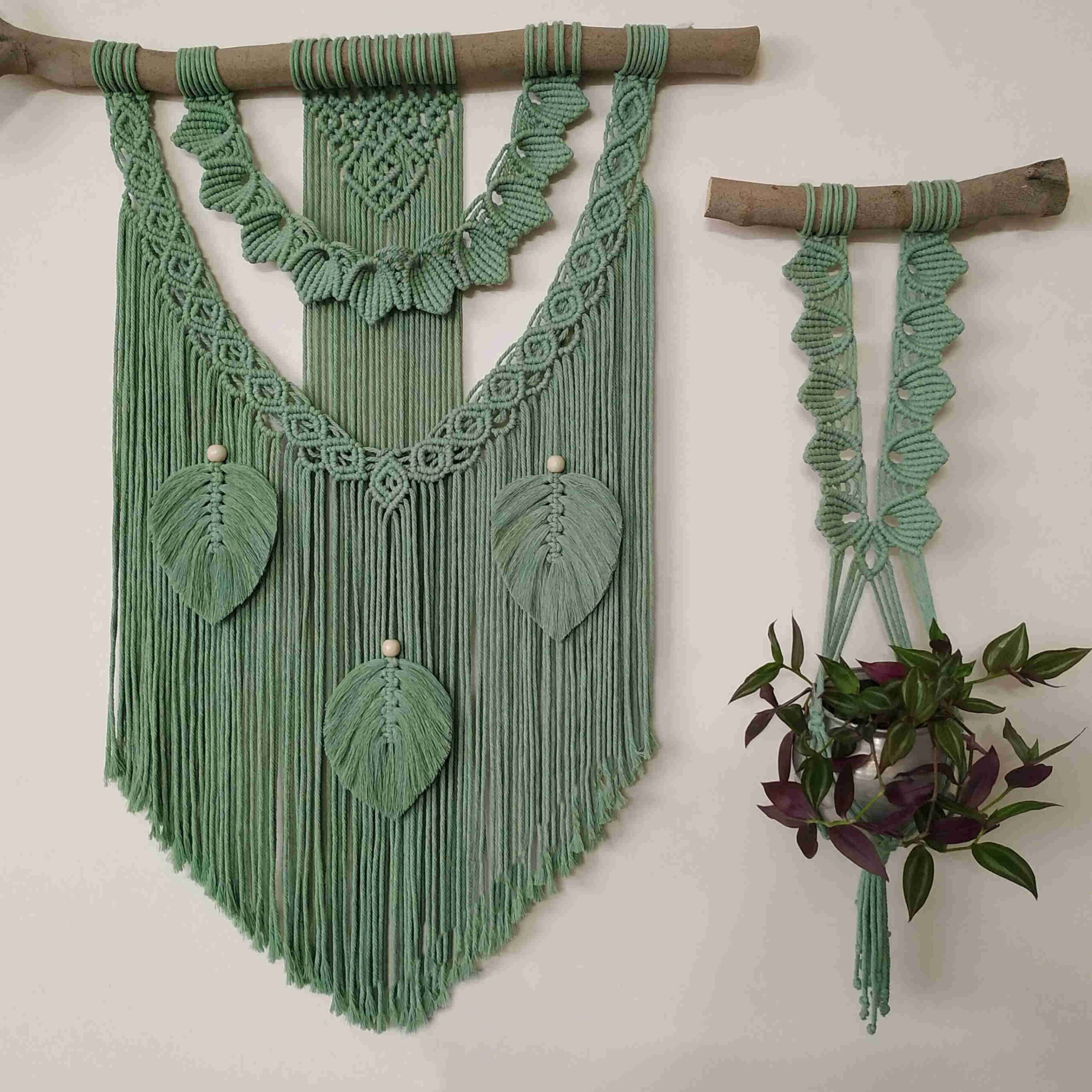 Macramé Wandtapijt & Plantenhouder Set Boheemse Wandkunst
