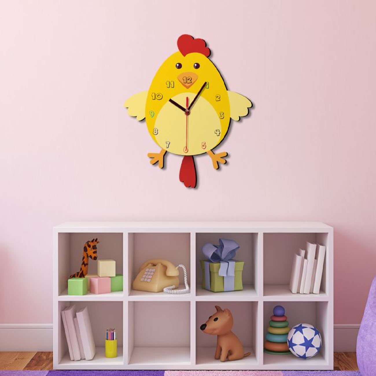 Niet-Tikkende Houten Kinderklok – Kip Ontwerp