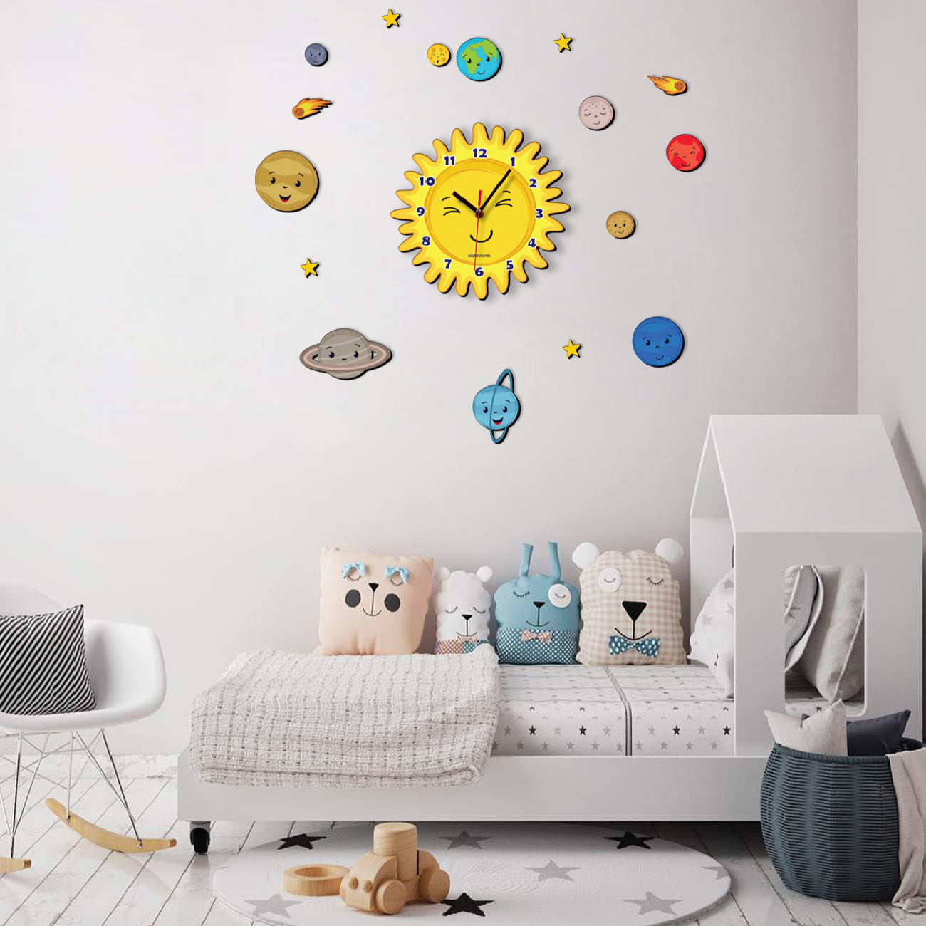 Niet-Tikkende Houten Kinderklok – Zon Ontwerp