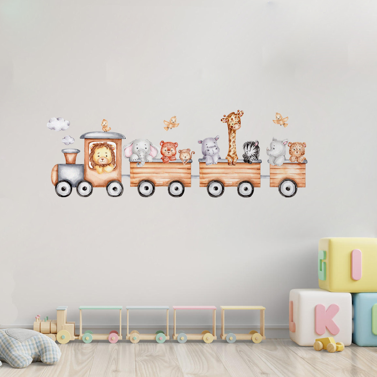 Muursticker dierentrein voor de babykamer