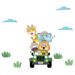 Houten muursticker dierenauto voor de babykamer