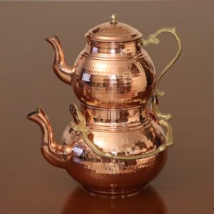 Perzische Koperen Dubbele Theepot Duurzaam & Gehamerd Nano Gecoat
