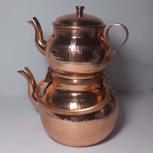 Perzische Koperen Dubbele Theepot Duurzaam & Gehamerd met Nano Coating