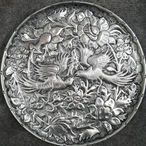Perzisch Decoratief Koperen Bord Handgravure Vogels & Bloemen