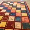 Echt handgeknoopt Perzisch geometrisch Gabbeh tapijt - Geruit, Crème, Wol