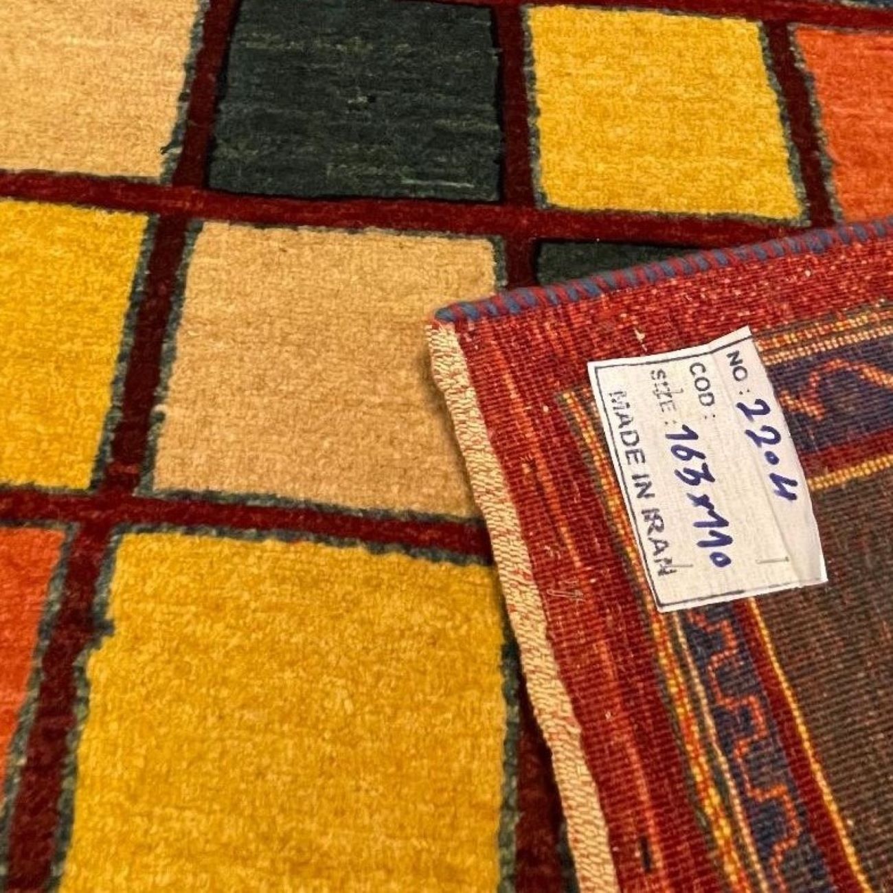 Echt handgeknoopt Perzisch geometrisch Gabbeh tapijt – Geruit, Crème, Wol