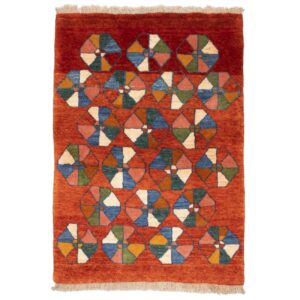 Handgeknoopt Perzisch geometrisch Gabbeh tapijt – Baksteenrood, Wol