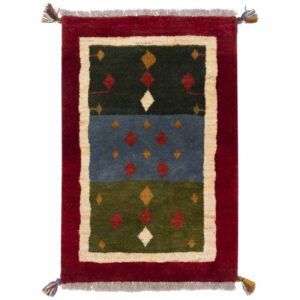 Origineel handgeknoopt Perzisch geometrisch Gabbeh tapijt – Kastanjebruin, Wol
