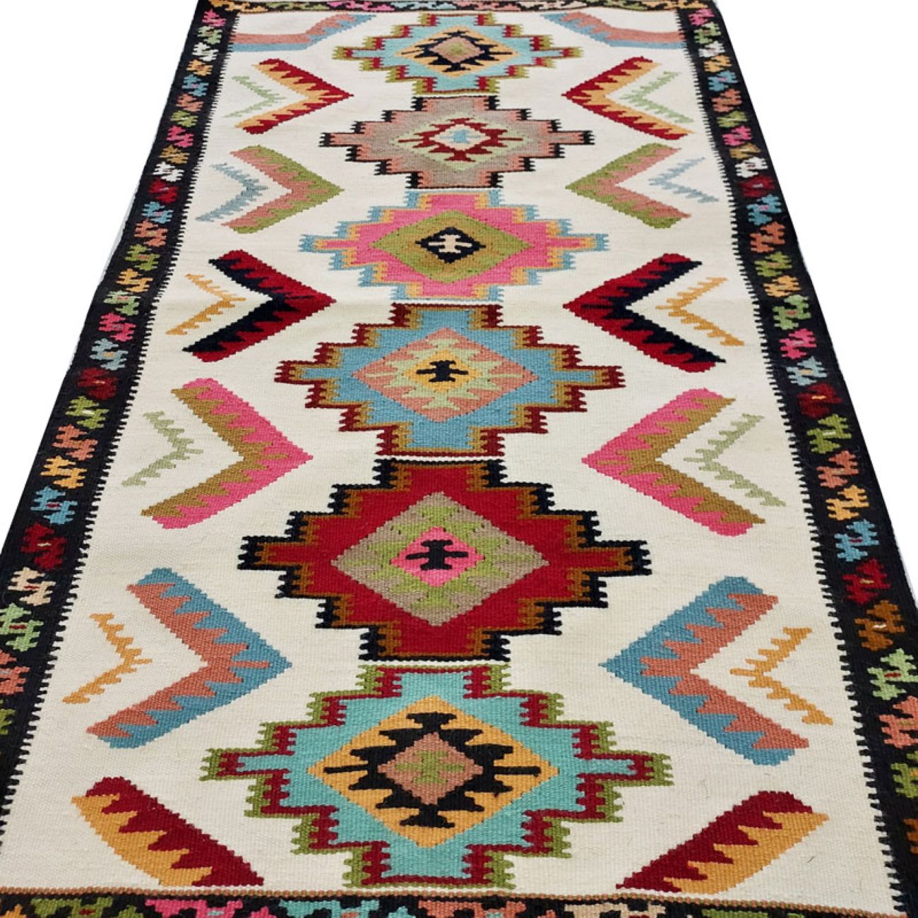 Perzisch Qashqai Kelim-tapijt, geometrisch ontwerp, handgeweven acrylkwaliteit