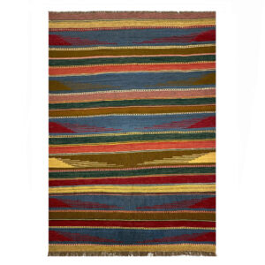 Perzisch Kilim Tapijt van Wol Authentiek Handgeweven in Shiraz Gestreept
