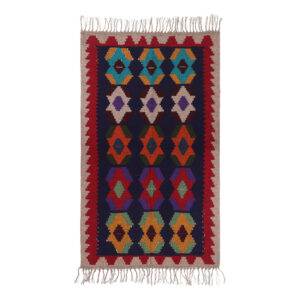 Perzisch Kilim Wol Tapijt Handgeweven in Teheran Geometrisch Ontwerp