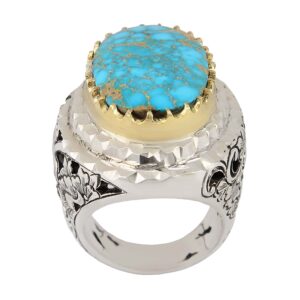 Perzische Neyshabur Turquoise Zilveren Ring voor Heren Model King