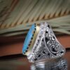 Perzische Neyshabur Turquoise Zilveren Ring voor Heren Model King