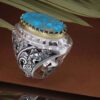 Perzische Neyshabur Turquoise Zilveren Ring voor Heren Model King