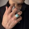 Perzische Neyshabur Turkoois Zilveren Ring voor Mannen Model Miladi