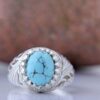Perzische Neyshabur Turkoois Zilveren Ring voor Mannen Model Mountain