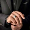 Perzische Neyshabur Turkoois Zilveren Ring voor Mannen Model Gestreept