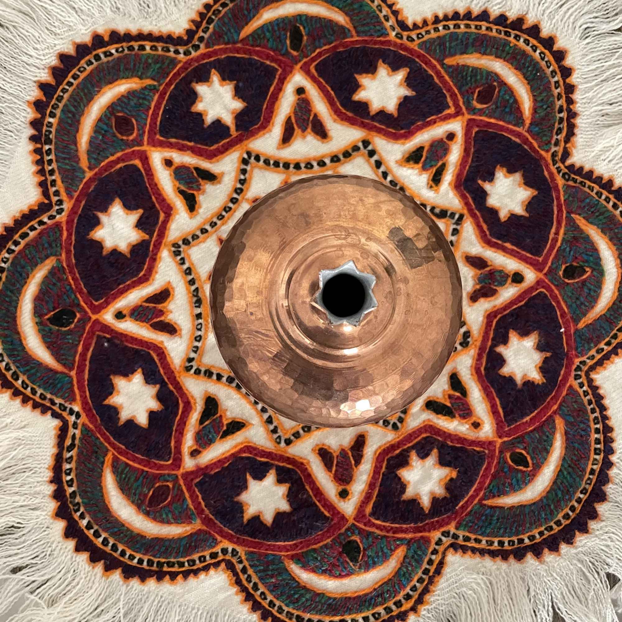Perzisch Pateh Tafelkleed Kerman Handgemaakt Mandala – Wit