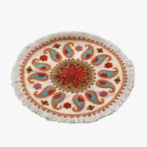 Perzische Pateh Tafellaken uit Kerman Handgemaakt Traditioneel Paisley Rond