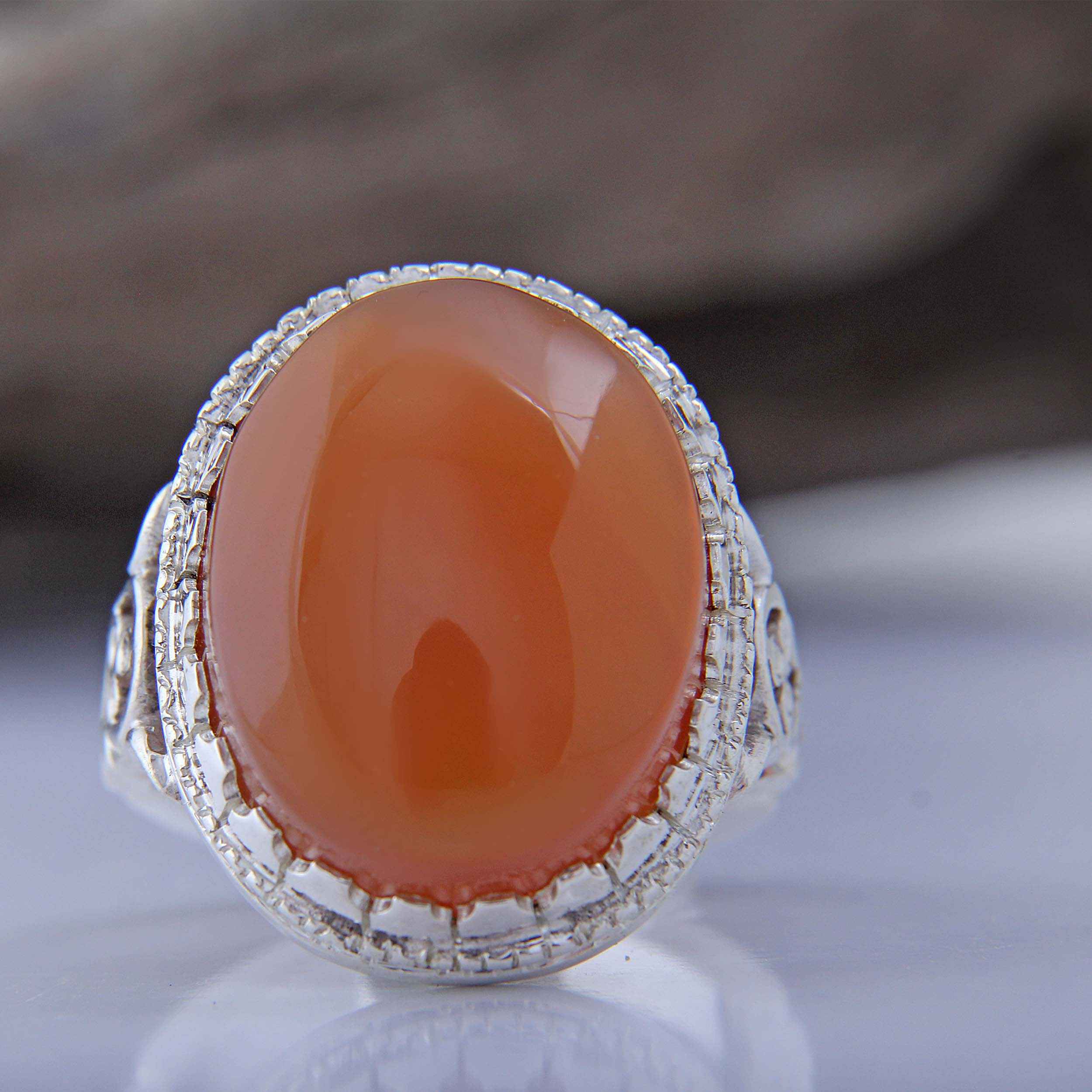 Perzische Yemeni Aqeeq Zilveren Ring voor Mannen Handgemaakt Model Paleis