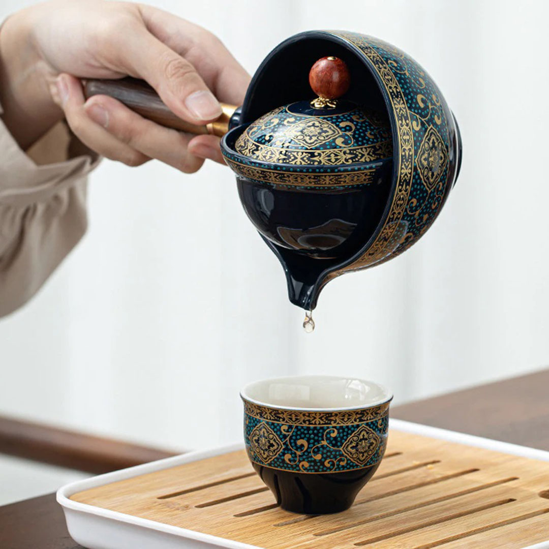Japans Porseleinen Theeservies met 360 Graden Draaibare Theepot