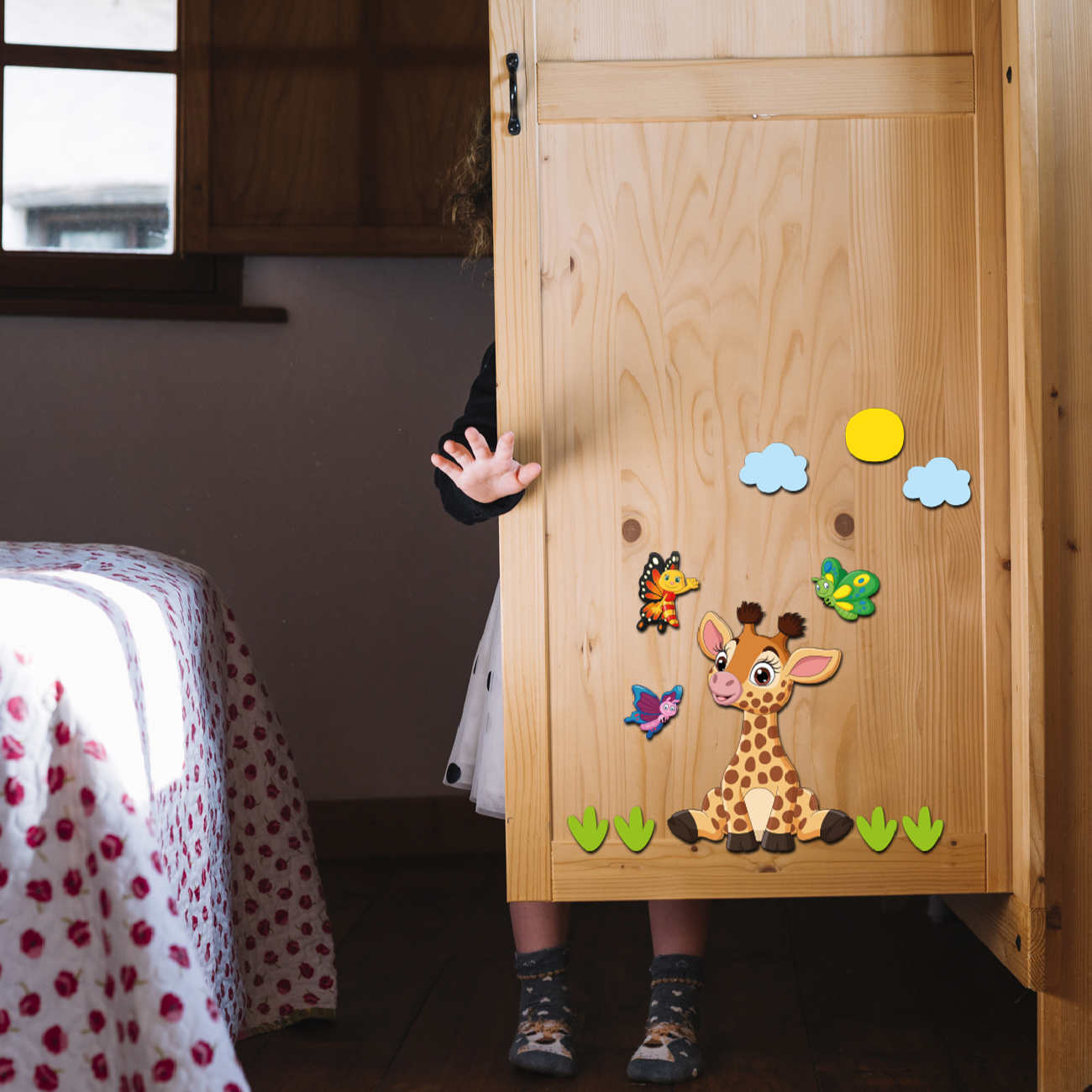 Verwijderbare Kinderkamer Houten Wandstickers met Giraffe Ontwerp