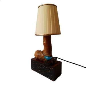 Rustieke Houten Tafellamp Vogel – Handgemaakt Wit Accent