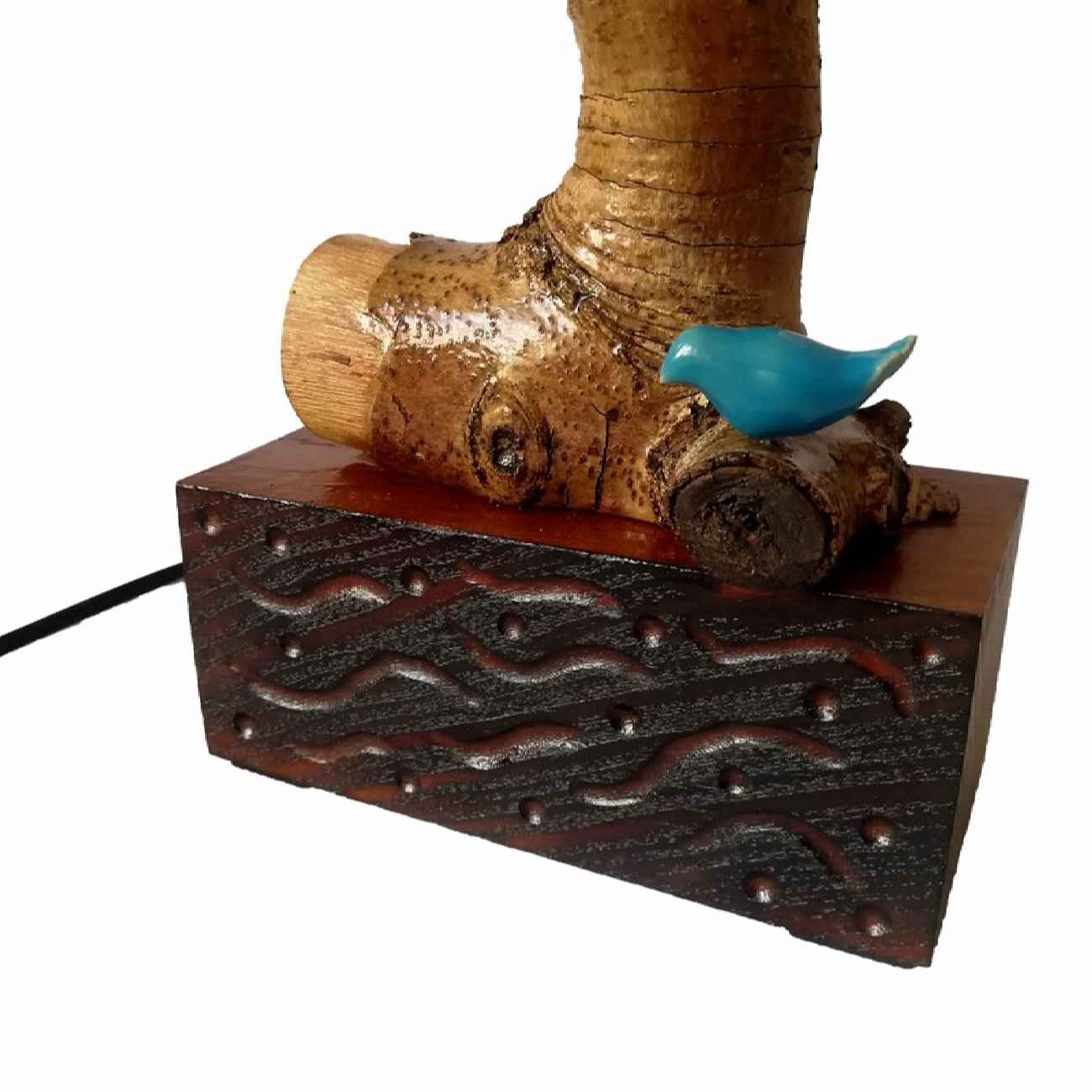 Rustieke Houten Tafellamp Vogel – Handgemaakt Wit Accent