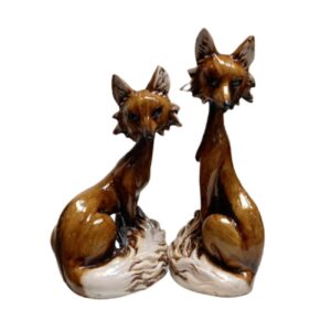 Set van 2 Decoratieve Vossen Beeldjes – Bruin Realistisch