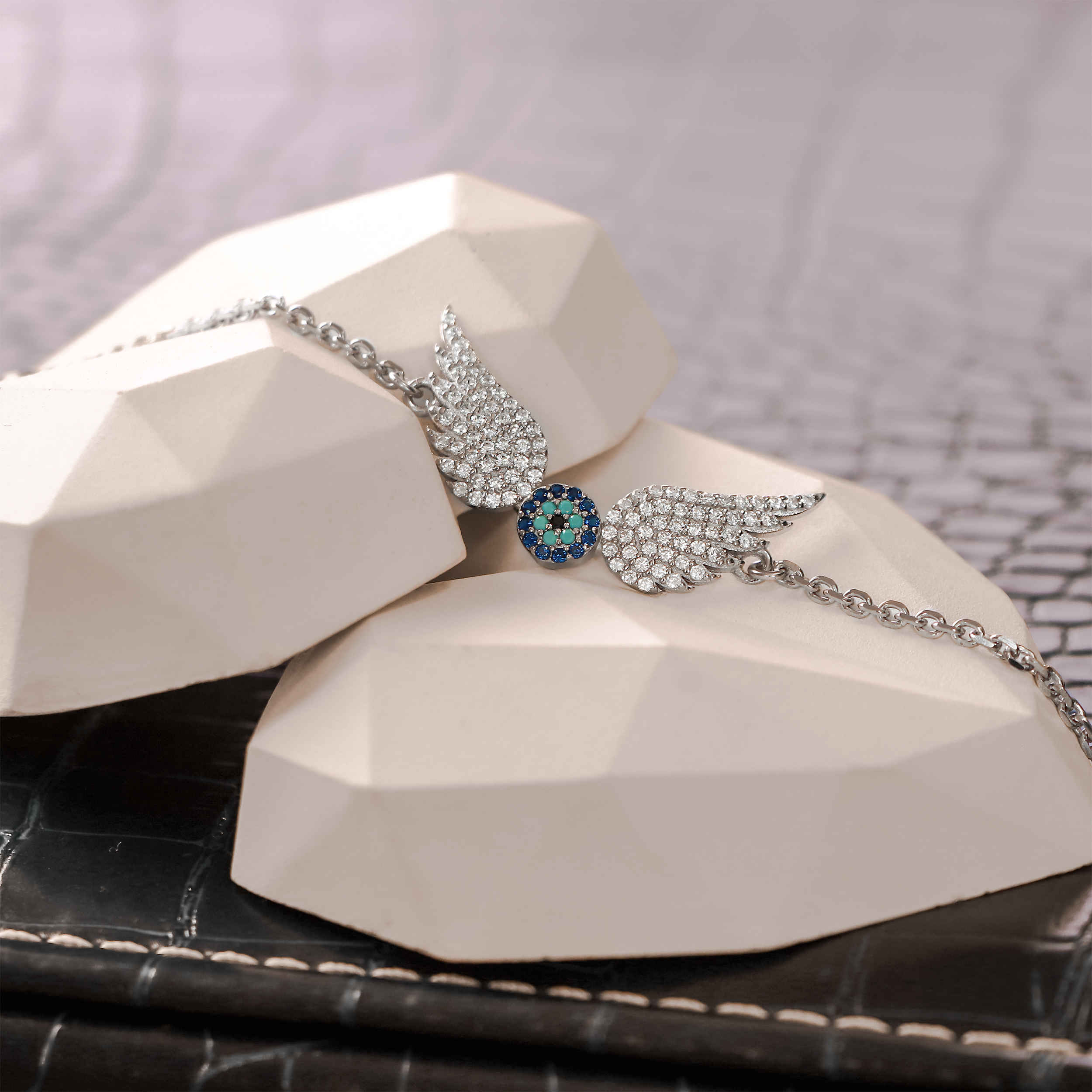 Zilveren Engel Armband – Boze Oog Detail